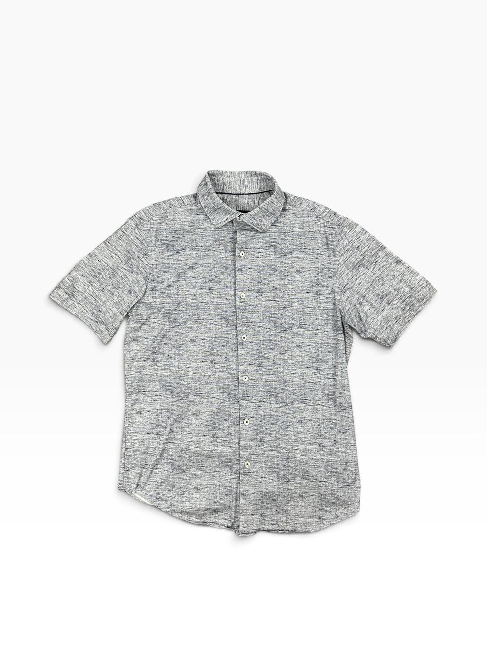 Bugatchi OoohCotton 8 Way Stretch Short Sleeve Shirt Navy — Size Medium